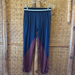 Olympia Activewear Blue and Burgundy Silk Track Pants small